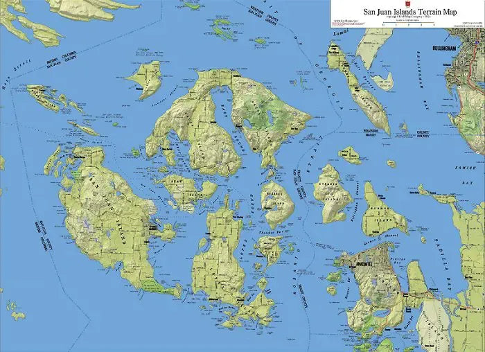San Juan Islands Terrain Wall Map