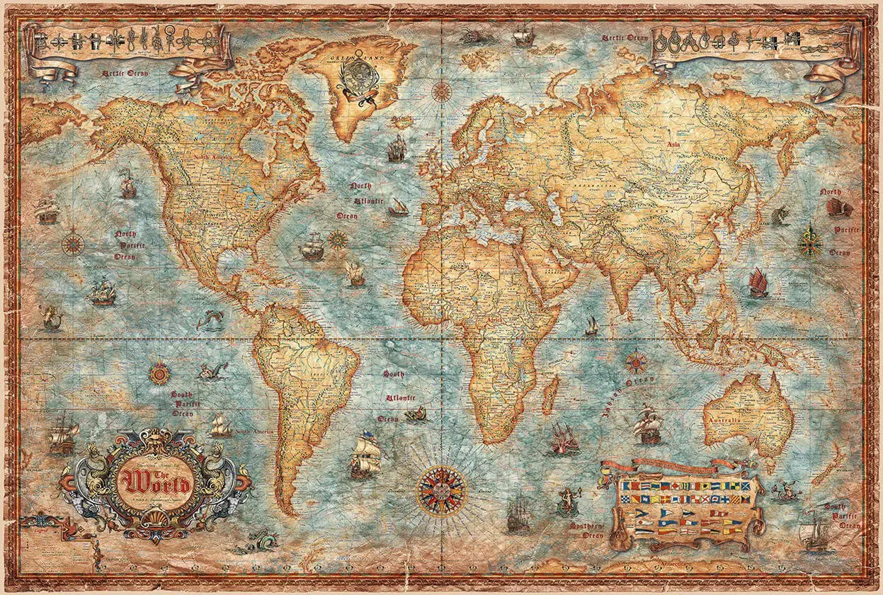 Modern World 'Antique' Style World Map