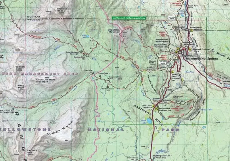Yellowstone North Hiking Map