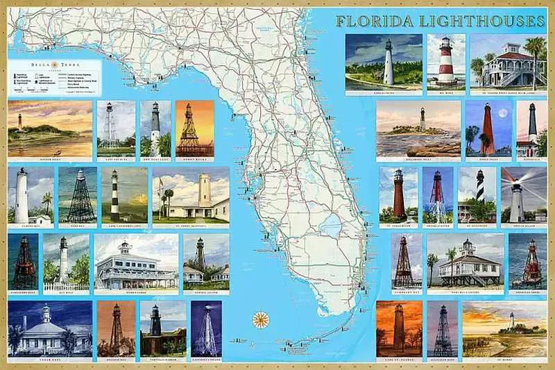 Florida Lighthouses Map by Bella Terra