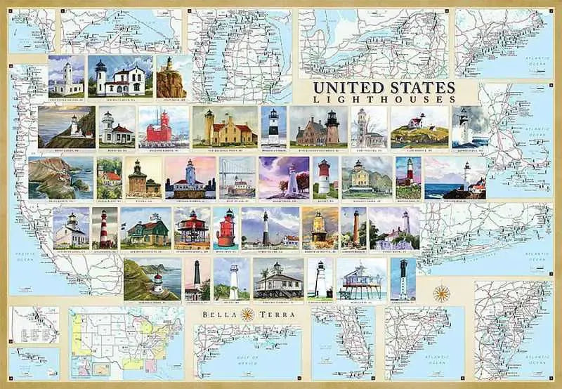 United States Lighthouses Map by Bella Terra