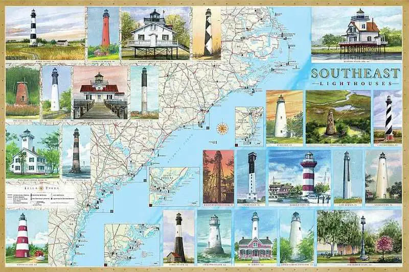Southeast Lighthouses Map by Bella Terra