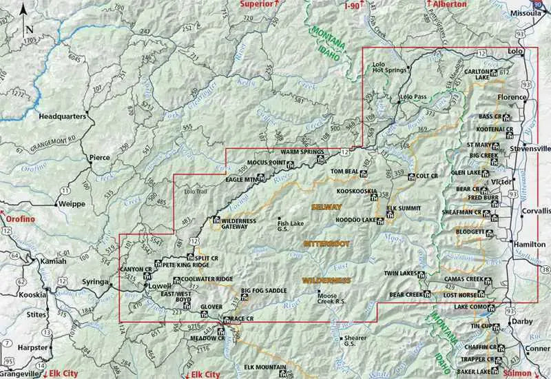 Selway - Bitterroot Wilderness (North) Map