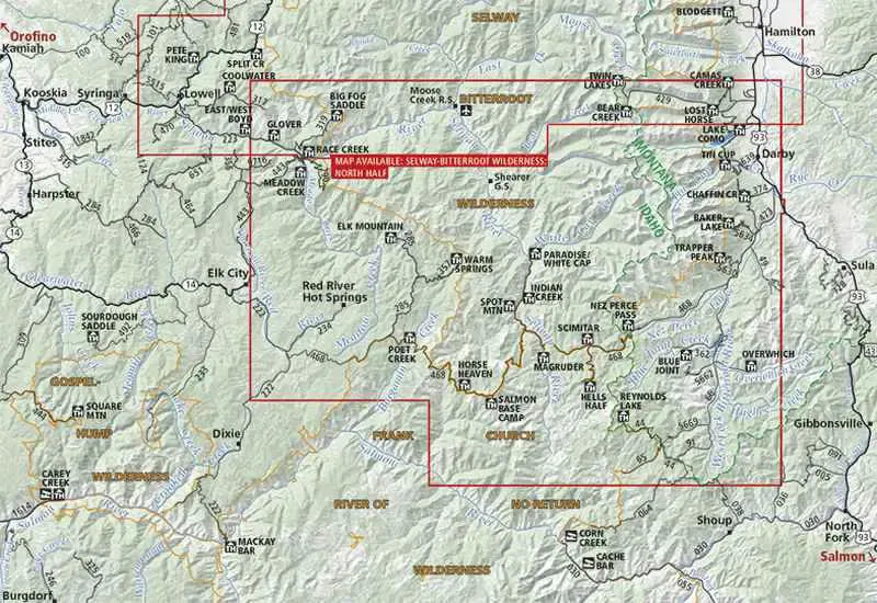 Selway - Bitterroot Wilderness (South) Map