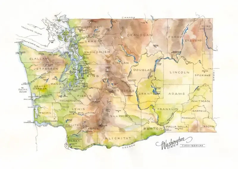 Washington State Watercolor Map by Elizabeth Person