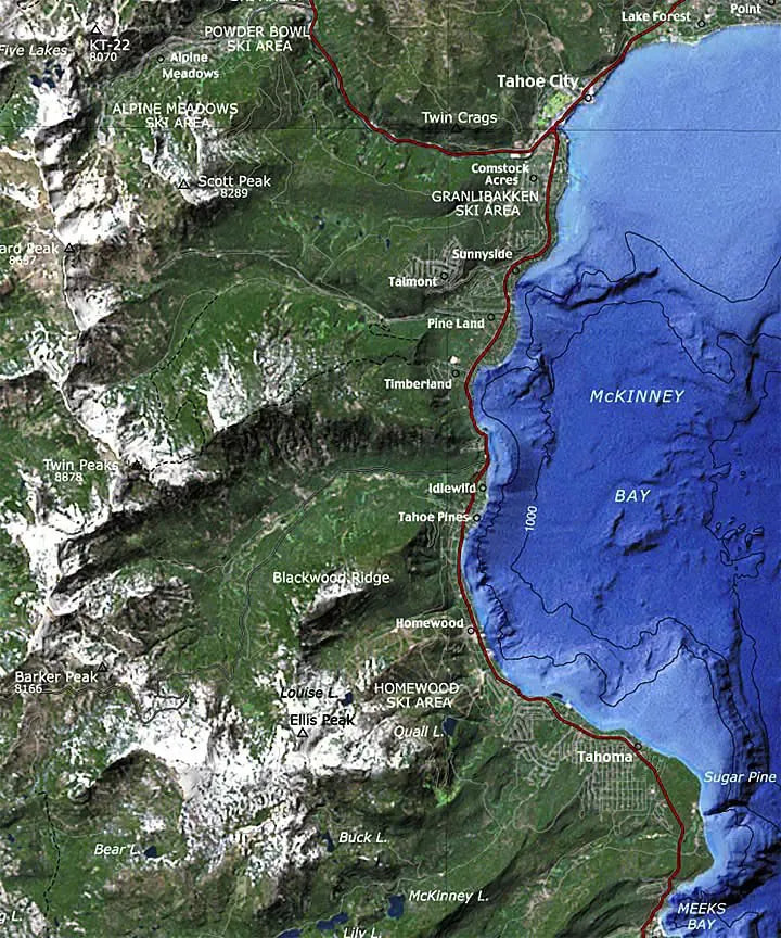 Lake Tahoe Satellite Map