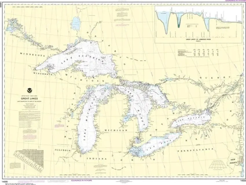 Nautical Chart 14500, Great Lakes and Lake Champlain