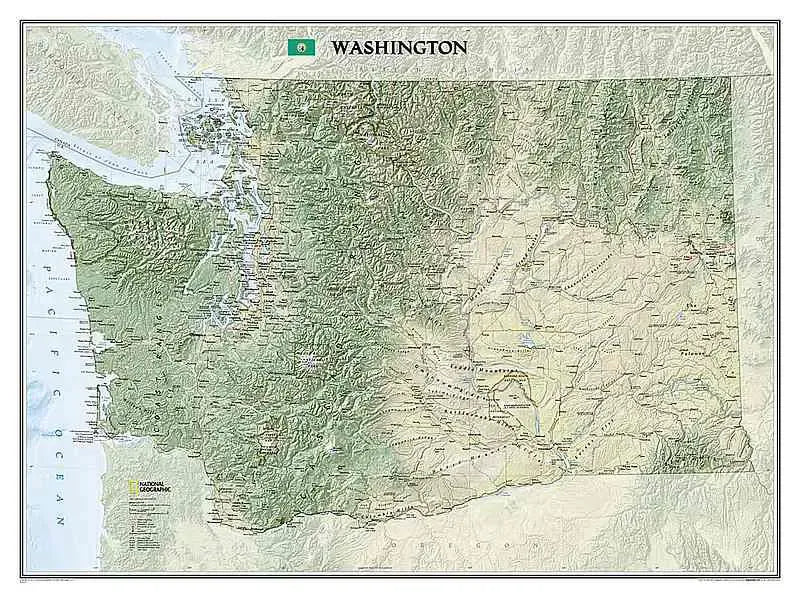 Washington State Wall Map by National Geographic