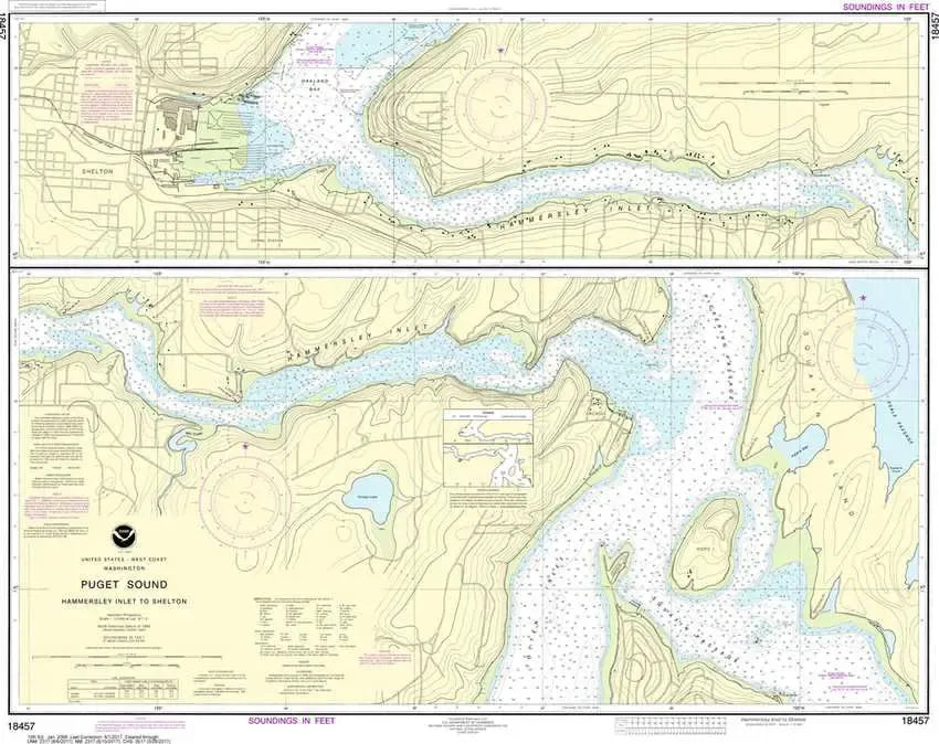 NOAA Chart 18457 - Hammersley Inlet to Shelton