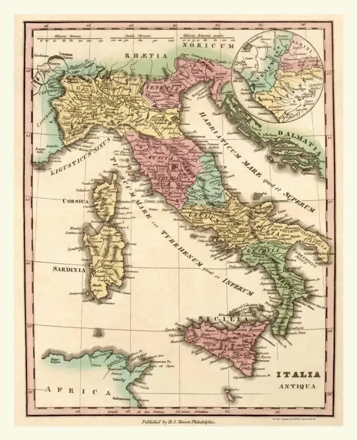 Antique Map of Italy 1826