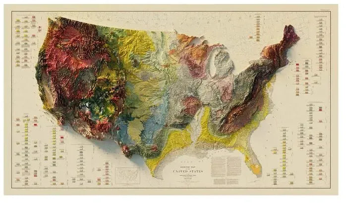 USA Geologic 1932 Relief Map