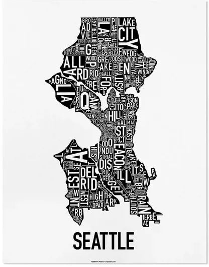 Seattle Neighborhood Mini Map (Black & White)