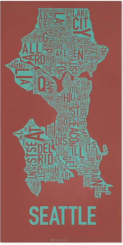 Seattle Neighborhood Map (Red)