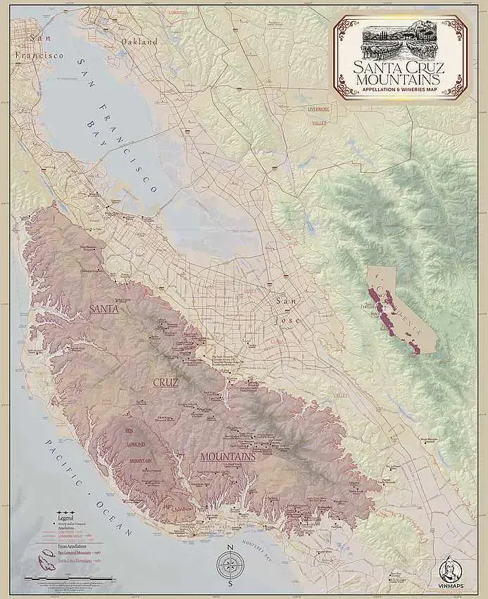 Santa Cruz, California Wine Region Map