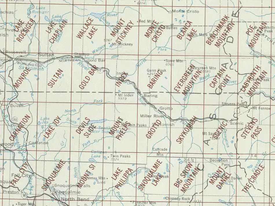 Skykomish River Area 1:24K USGS Topo Maps