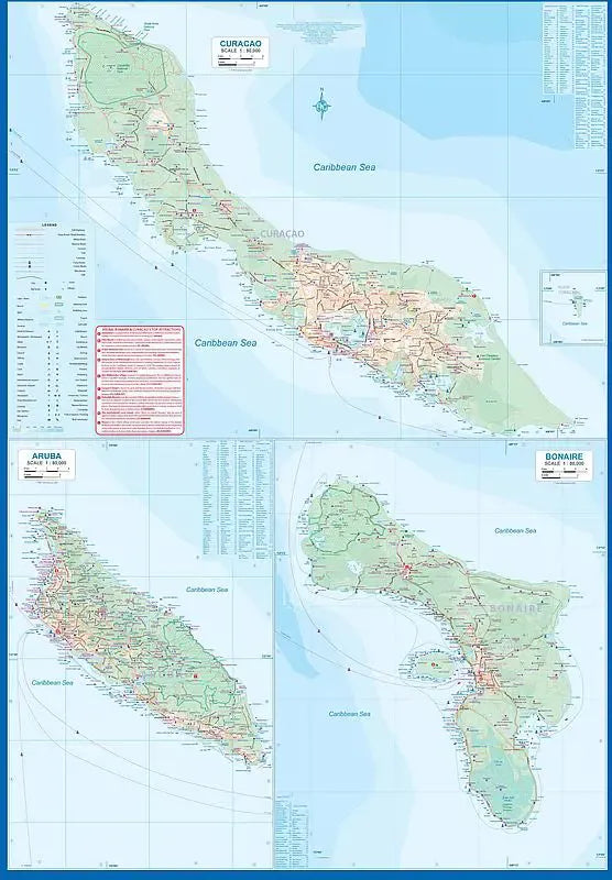Aruba Curacao & Bonaire Caribbean Cruising Map