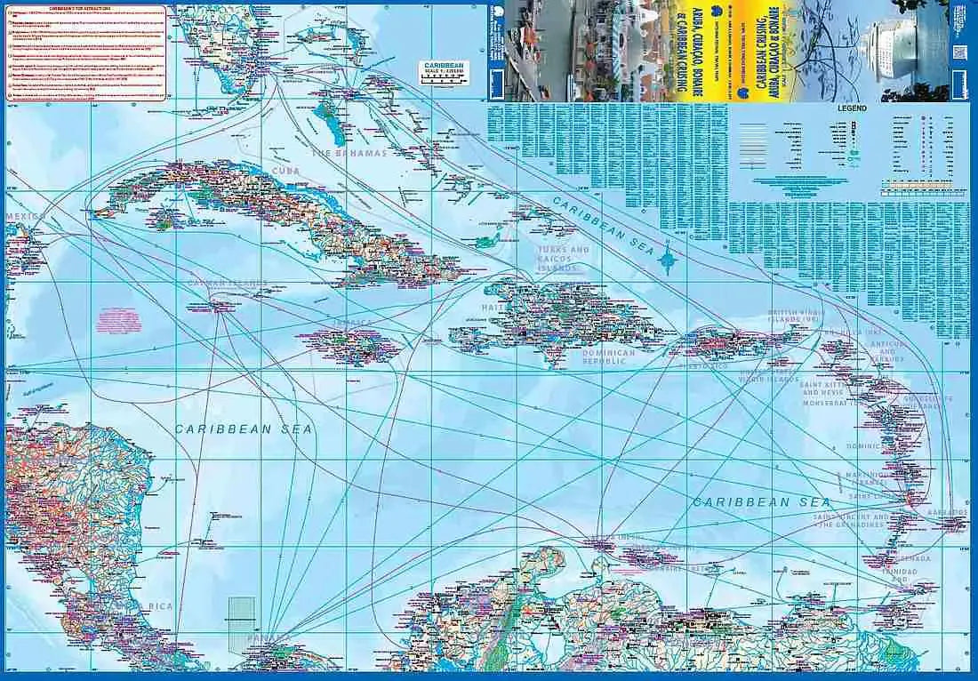 Aruba Curacao & Bonaire Caribbean Cruising Map