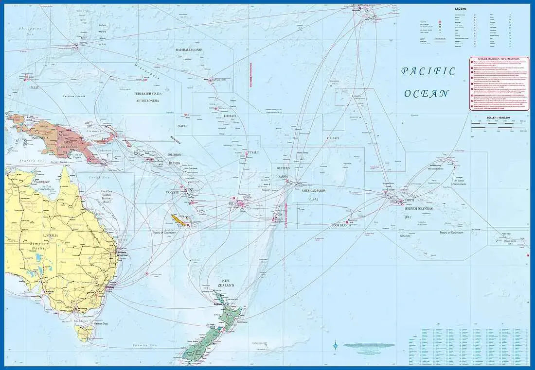 Oceania Cruising & New Caledonia Travel Map