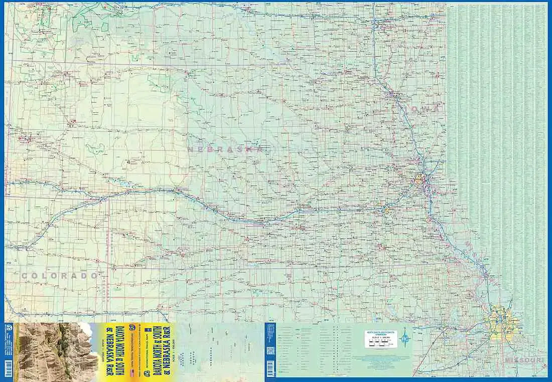 North & South Dakota and Nebraska Travel Map