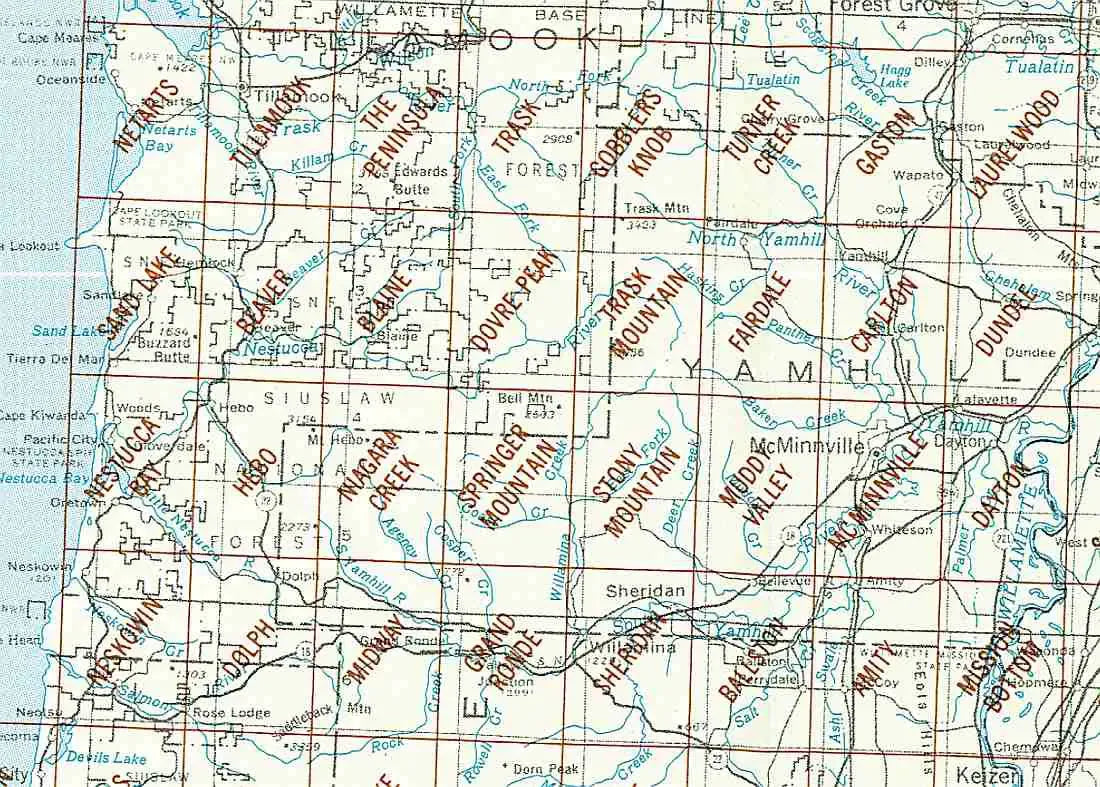 Yamhill River Area 1:24K USGS Topo Maps