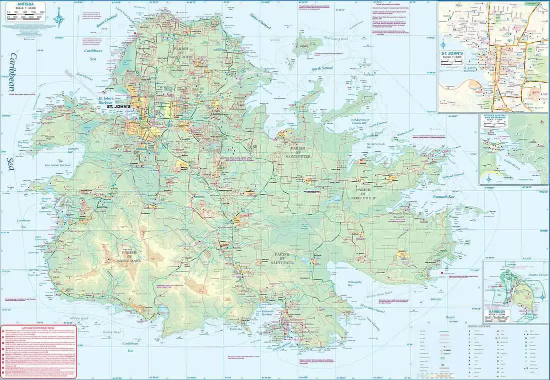 Antigua St. Kitts & Nevis Travel Map