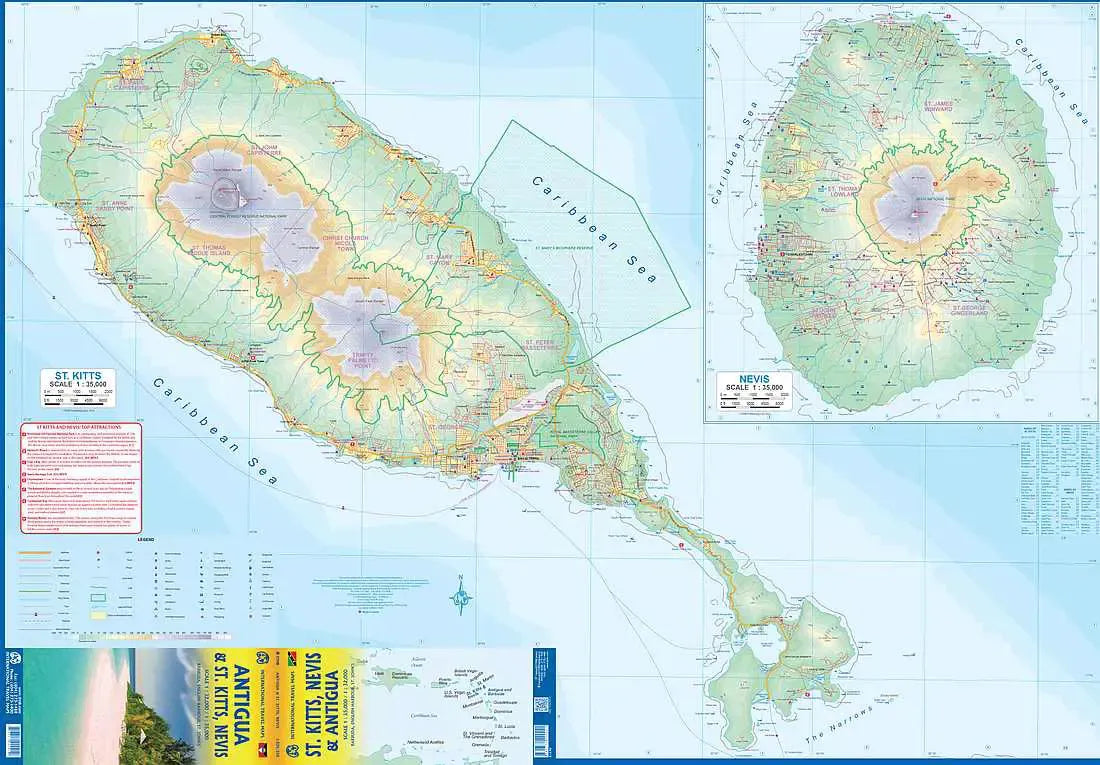 Antigua St. Kitts & Nevis Travel Map
