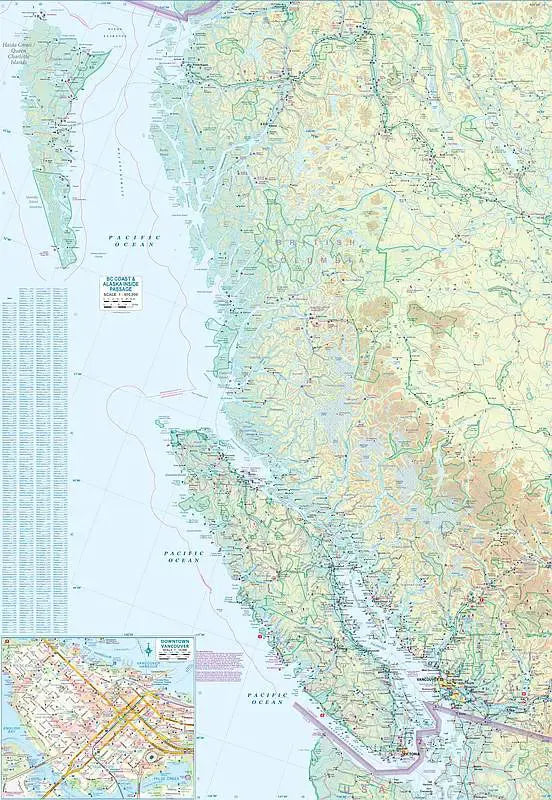 British Columbia Coast & Alaska Inside Passage Travel Map