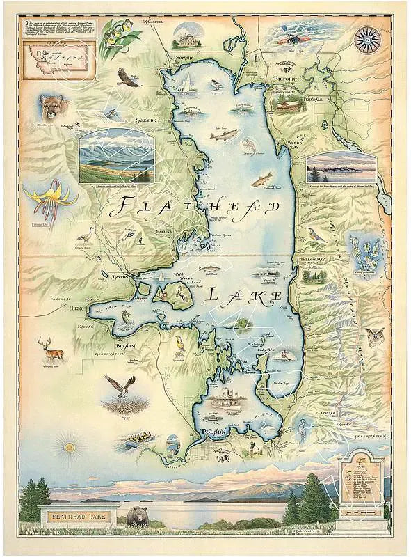 Flathead Lake Hand Drawn Map