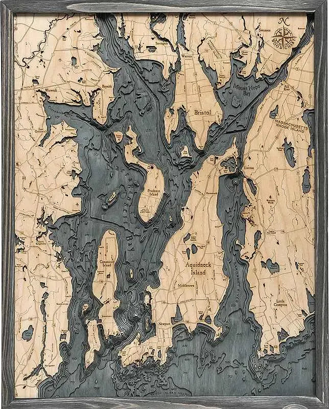 Narragansett Bay & Newport, RI Wood Chart