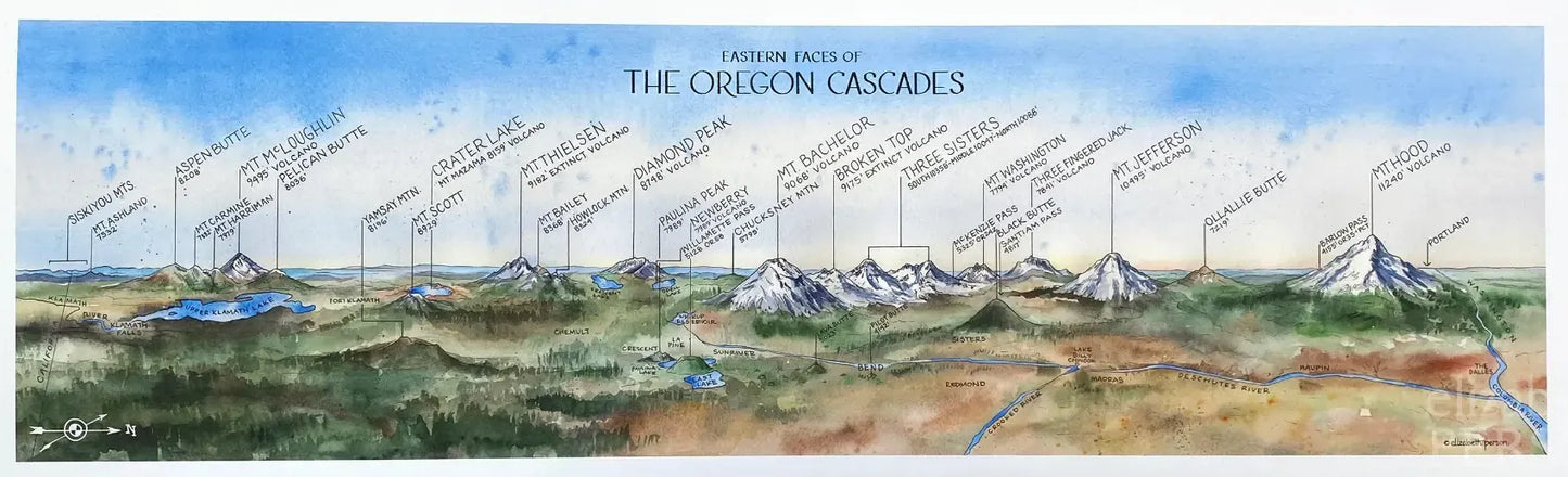 Cascade Range of Oregon Eastern Faces - Watercolor by Elizabeth Person
