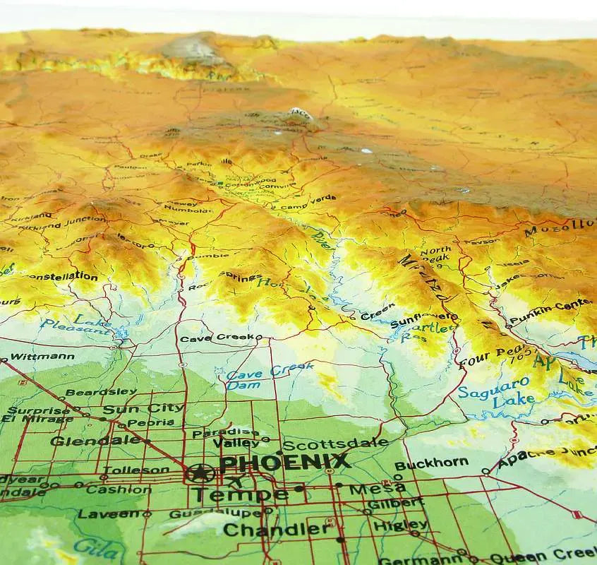 Arizona Raised Relief Map (Raven Colors)