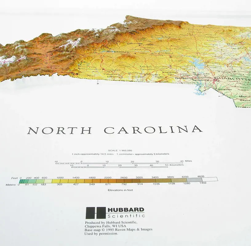 North Carolina Raised Relief Map (Raven Colors)