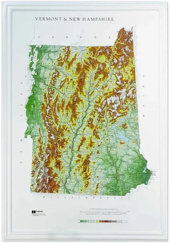 Vermont New Hampshire Raised Relief Map (Raven Colors)