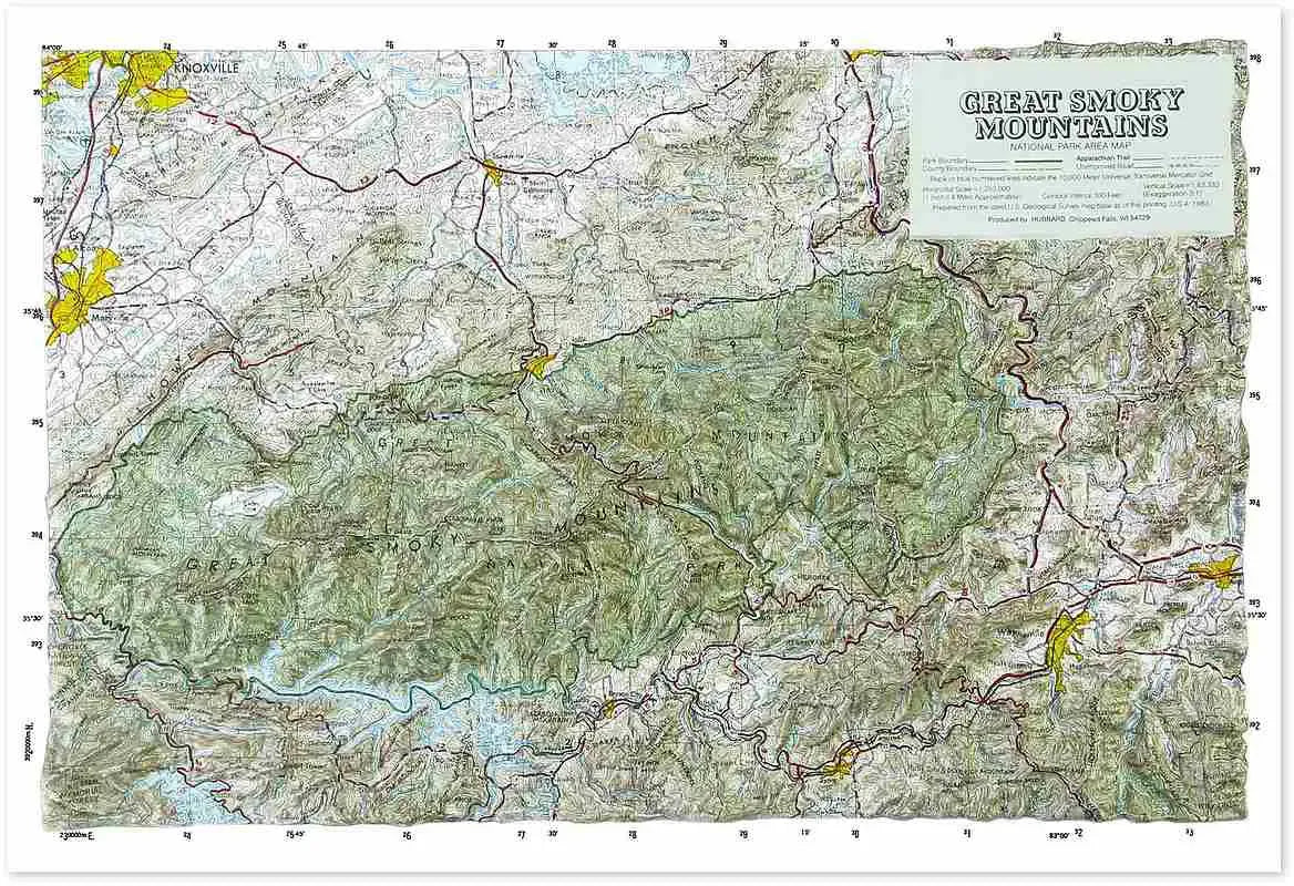 Great Smoky Mountains Raised Relief Map