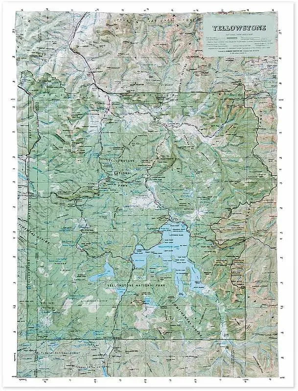 Yellowstone National Park Raised Relief Map