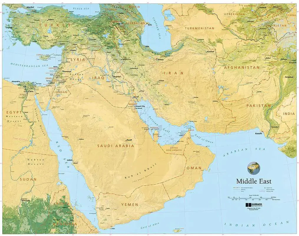 Middle East Raised Relief Map