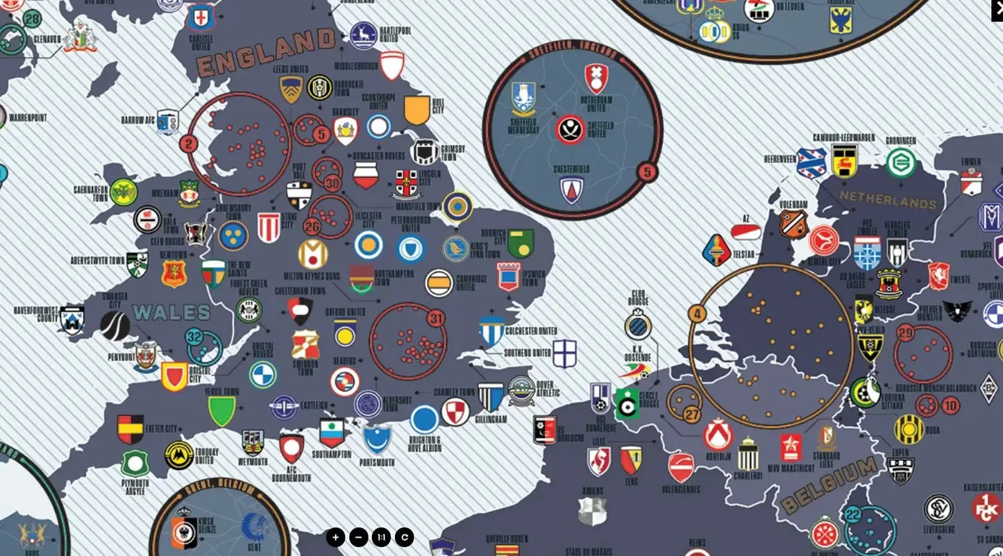 Football Clubs of Europe Wall Map