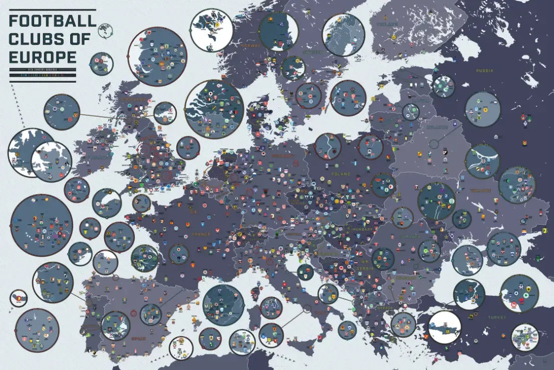 Football Clubs of Europe Wall Map