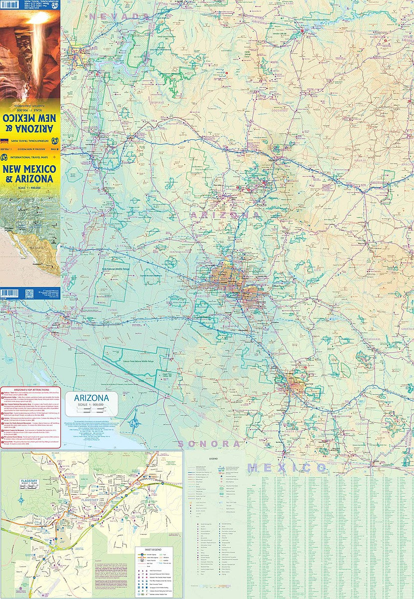 Arizona & New Mexico Travel & Reference Map by ITMB - Arizona Map