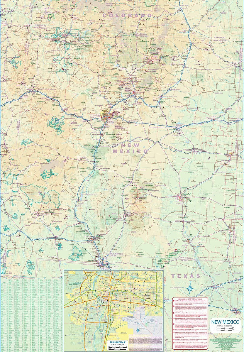 Arizona & New Mexico Travel & Reference Map by ITMB - New Mexico Map