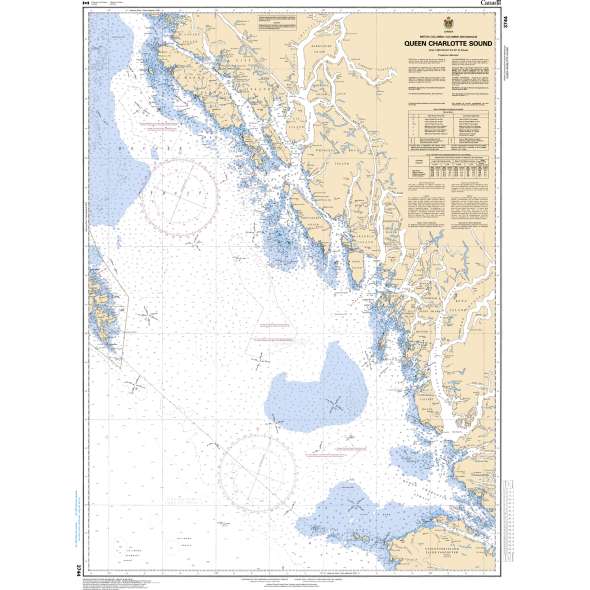 Nautical map of Queen Charlotte Sound with topographic details