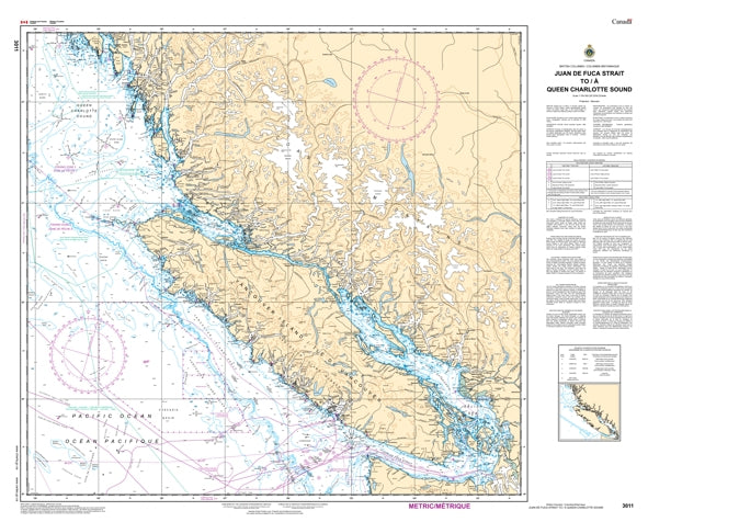 Canadian Nautical Chart #3011 Juan de Fuca Str to Queen Charlotte Sound