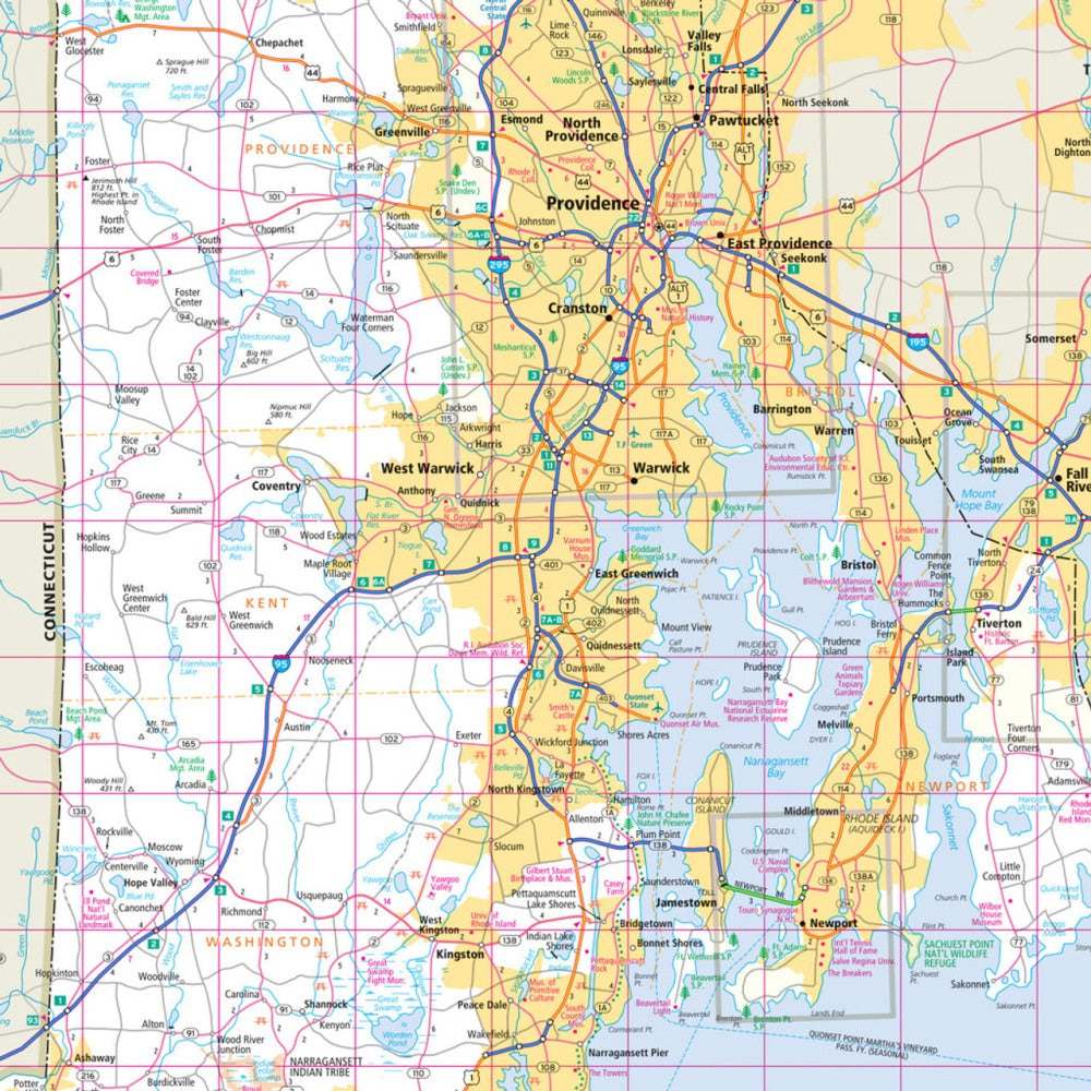 Connecticut & Rhode Island State Highway Folded Map by Rand McNally (Easy to Read) - Map Detail