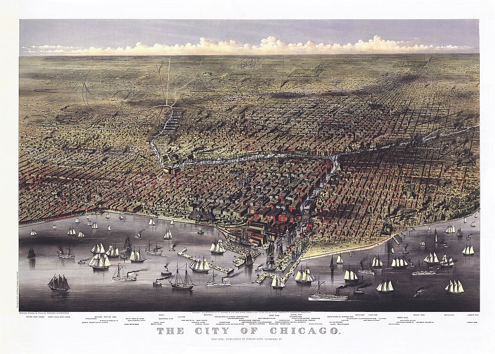 Antique Map of Chicago, IL 1874