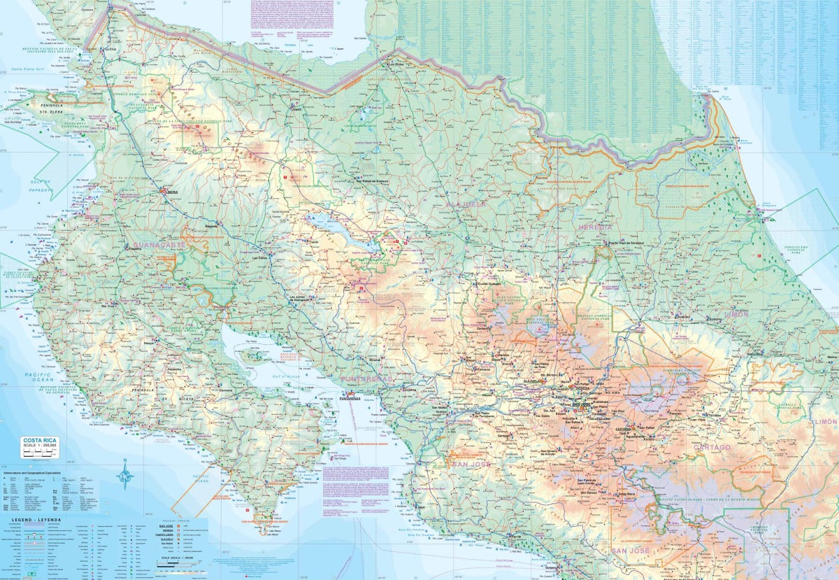 Costa Rica Travel & Reference Map by ITMB - North Map Detail