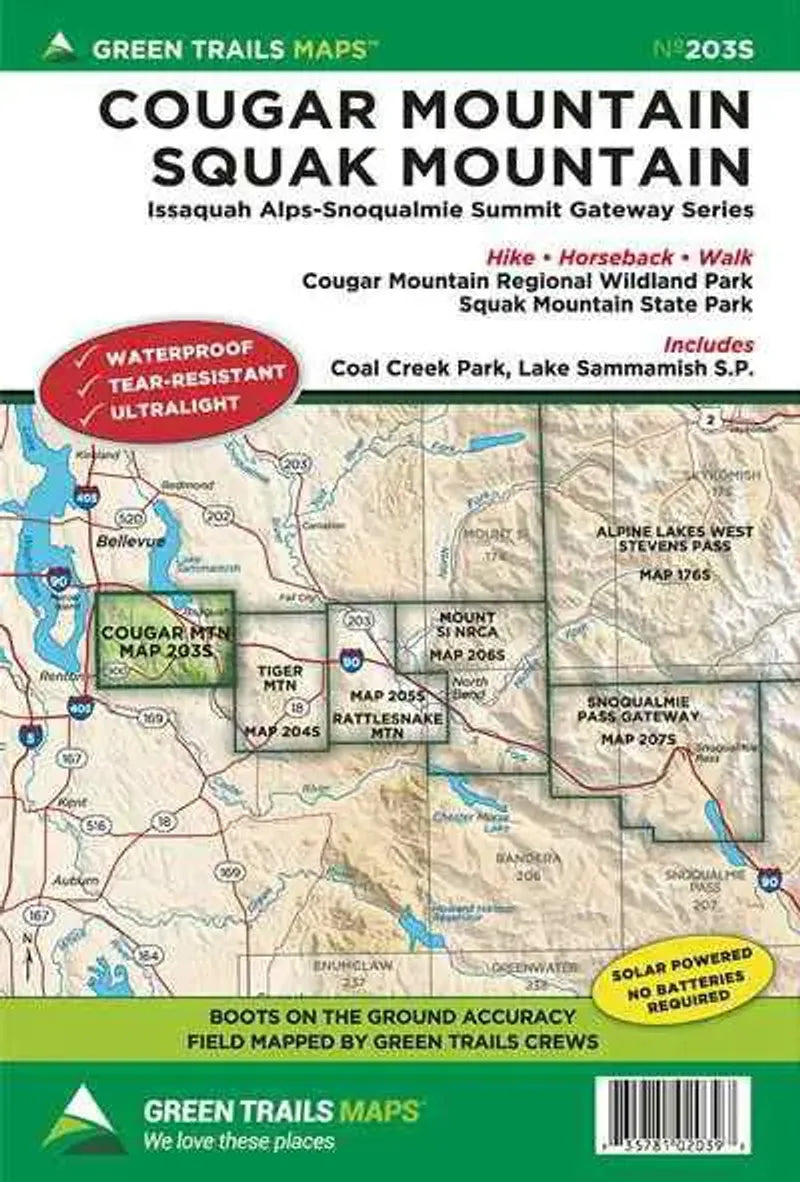 Cougar Mountain & Squak Mountain Green Trails Map #203S