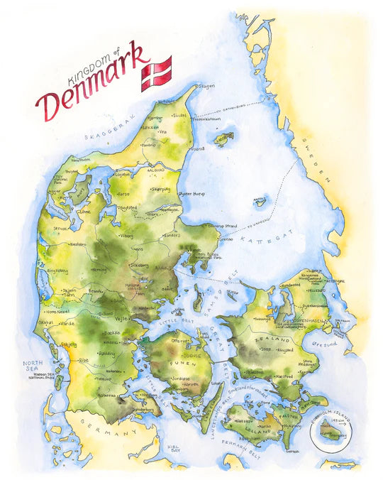 Denmark Watercolor Map by Elizabeth Person