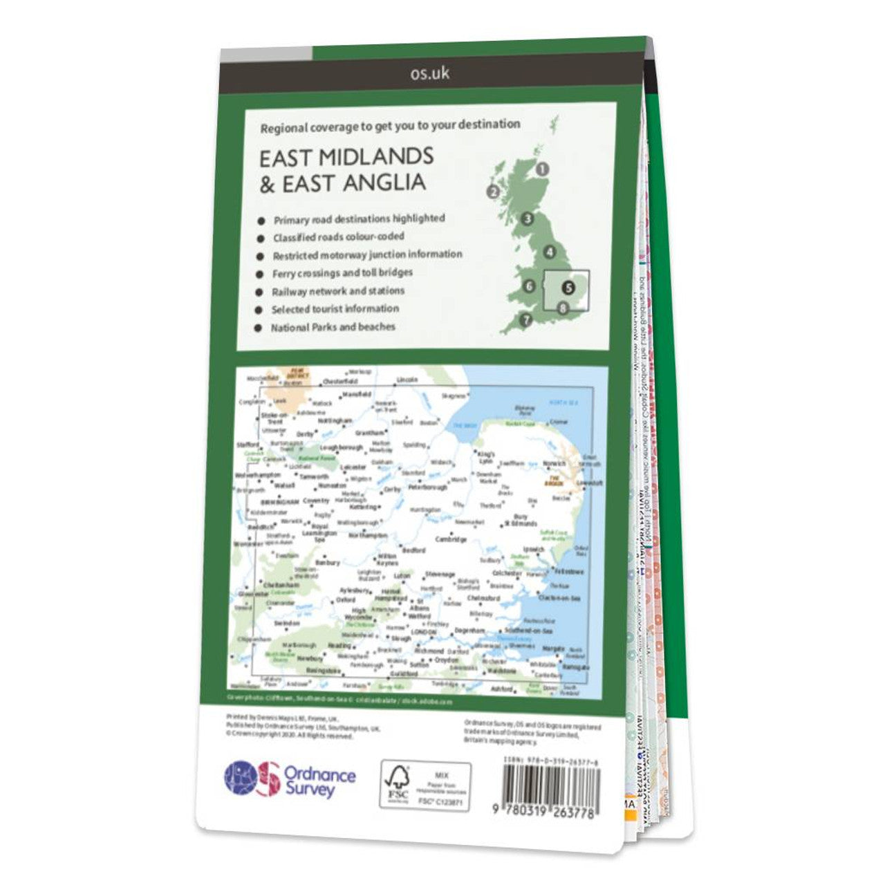 East Midlands & East Anglia Road & Reference Map by Ordnance Survey - Back Cover