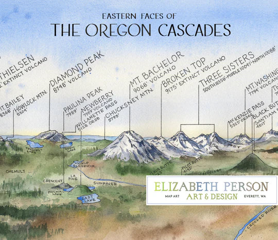 Cascade Range of Oregon Eastern Faces - Watercolor by Elizabeth Person