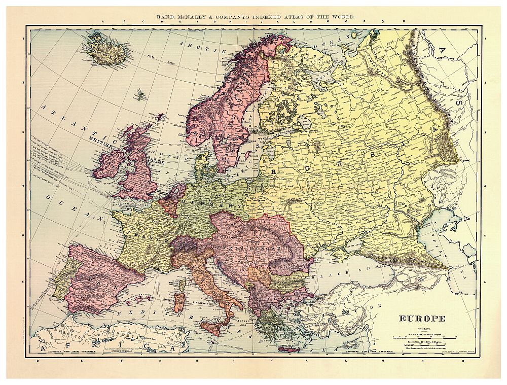 Europe 1898 Antique Map Reproduction